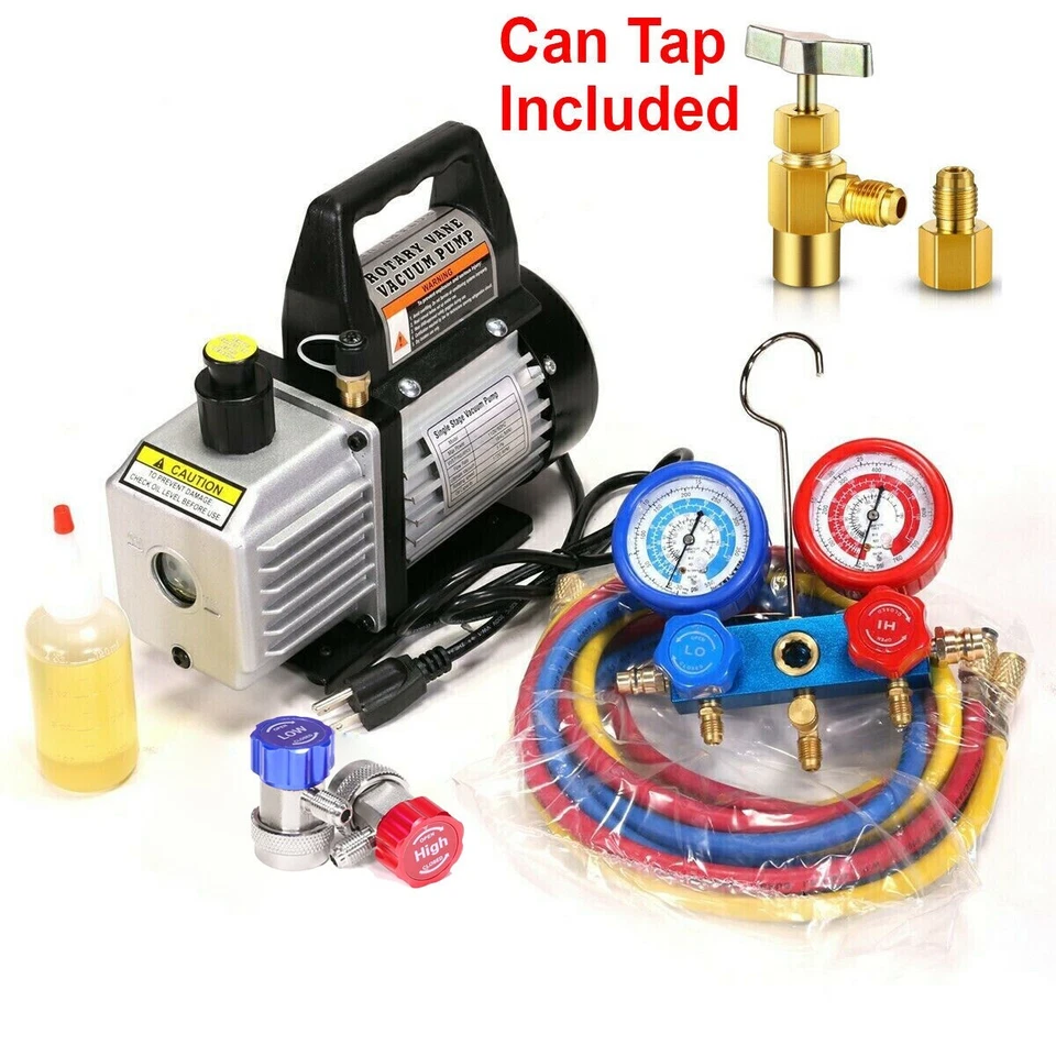 Juego de manómetros de CA Combo 3 bomba de vacío de aire CFM HVAC + R134A kit aire acondicionado Foto 1 de 4