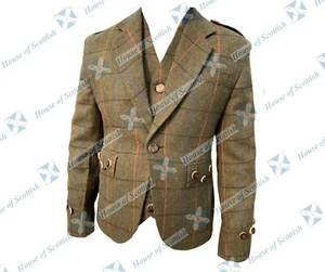 ARGYLE KILT JACKET WITH WAISTCOAT TWEED WEDDING JACKET | BRAEMAR / CRAIL JACKET - Picture 1 of 7