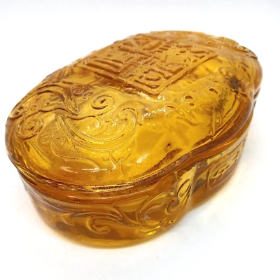 Amber Glass Covered Box Soap Trinket Dish Maximalist Style NEW - Image 1 of 4