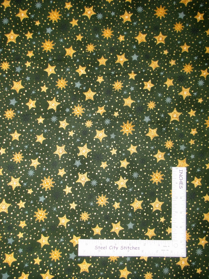 Tela de Navidad - Copo de Nieve Estrella Verde #15164 Radiante Vacaciones Kaufman - Patio Foto 1 de 1