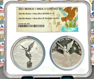 2021 Mexico 1 Onza 2-Coin Set NGC PF70 Silber Cameo Libertad Reverse Proof Covid - Bild 1 von 4