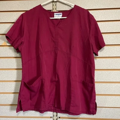Blusa Médica Landau Cuello en V Borgoña Manga Corta Dos Bolsillos Grande Foto 1 de 4