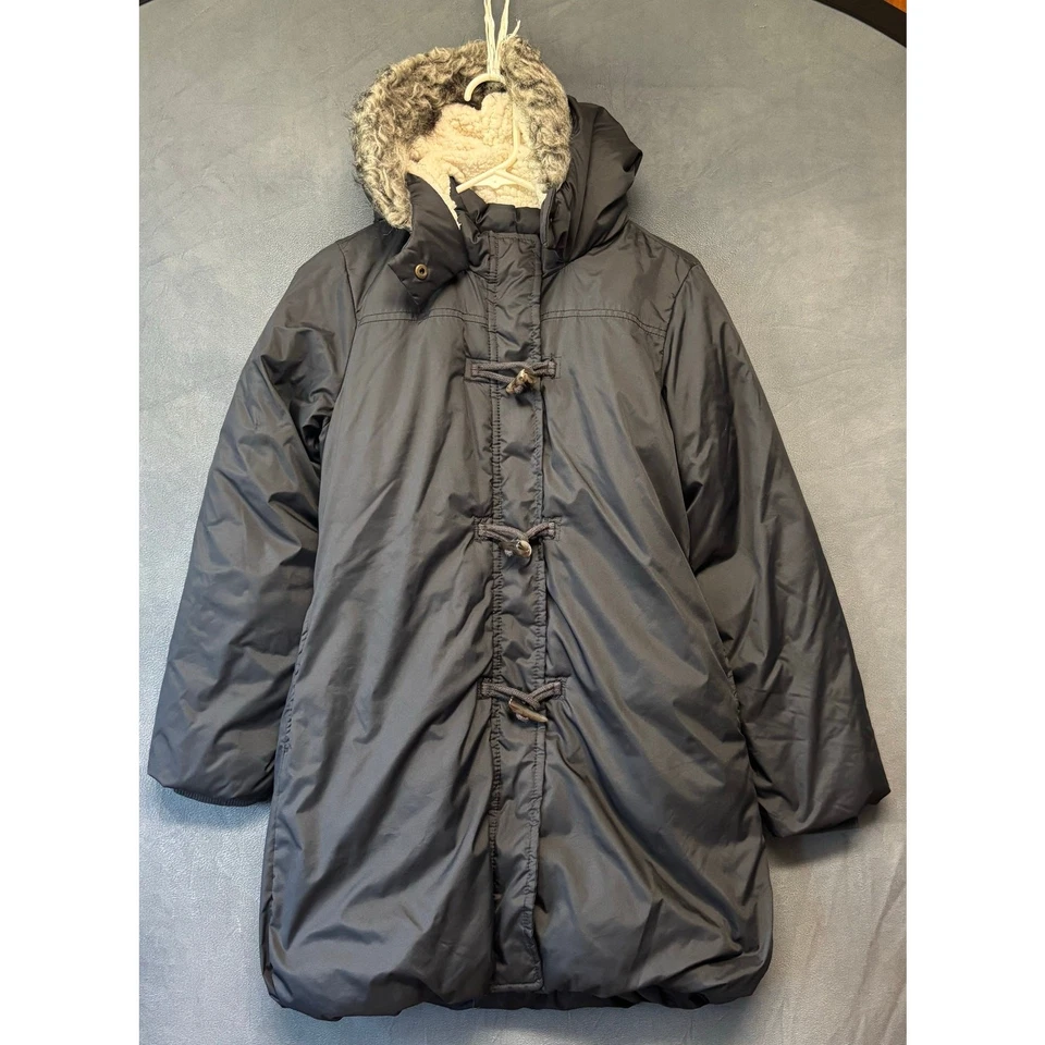 Parka Antigua Azul Marino Imitación Piel Borde Capucha Línea Polar Cremallera Completa Palanca Botón Preppy Natación Foto 1 de 4