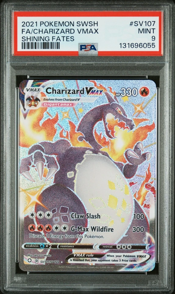2021 Pokemon Sword & Shield Full Art Charizard Vmax Shining Fates #SV107 PSA 9 - Image 1 of 2