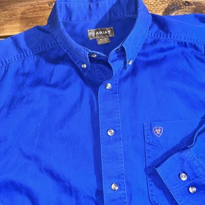 Ariat Shirt Men's XL Blue Solid Twill Classic Fit Button Down Western Workwear - Image 1 of 4