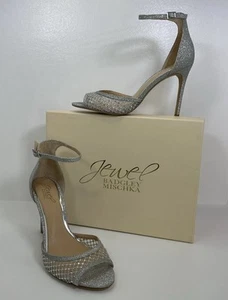 Jewel Badgley Mischka Silver Glitter Nakisha Peep Toe Stiletto Shoes Wo Size 9 - Picture 1 of 13