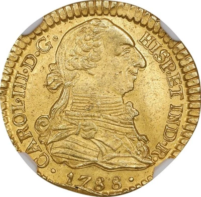 Colombia Charles III Gold 1 Escudo 1788-P SF NGC MS-62 Popayan mint. Stunning! - Image 1 of 4