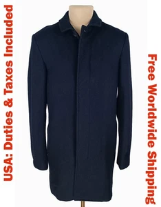 AllSaints Mens Navy Wool Jefferson Coat Size UK/US 40 (L) - Picture 1 of 16