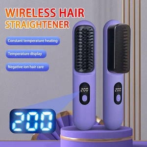 Portable Hair Straightener Brush AntiScald Hair Cordless Hair Straightener Brush - Picture 1 of 17