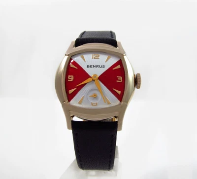Reloj vintage para hombre Benrus años 50 esfera roja y blanca carmesí - funcionando Foto 1 de 4