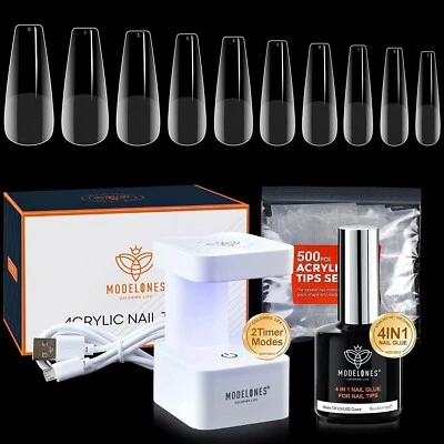 Modelones Nail Tips And Glue Gel Kit, Gel X Nail Kit 15ml 4 In 1 Nail Glue Gel U