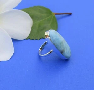 Anillos hechos a mano de piedras preciosas Larimar de forma ovalada de plata ... - Imagen 1 de 5