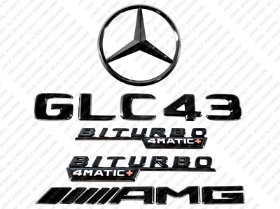 New Black Emblems Badges Star for Mercedes-Benz GLC43 Biturbo 4Matic+ AMG X253 - Image 1 of 4