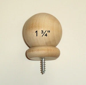 Small 1 3/4" Round Wood Ball Finial for 1" - 1 1/8" Curtain Rod Ends-Closet Rods - Picture 1 of 3