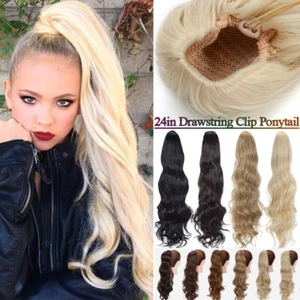 THICK Real As Human Pony Tail Clip In Drawstring Ponytail Wrap Hair Extension US - Picture 1 of 34