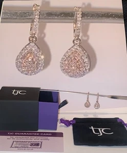 9K Rose Gold Natural Pink & White Diamond Teardrop Earrings Authenticity Card - Picture 1 of 24