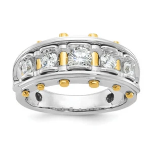 14K Solid Two Tone Gold Mens 5 Stone Diamond Statement Ring - Picture 1 of 37
