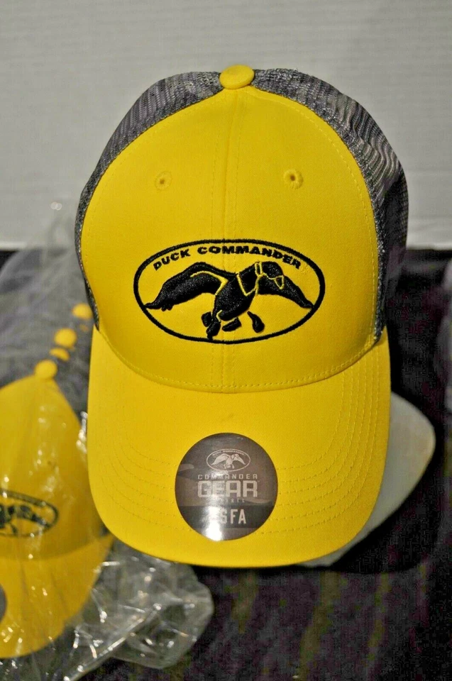 DUCK COMMANDER LOGO, DYNASTY, Yellow Grey Camo MESH TRUCKER HAT CAP New W Tag  - Image 1 of 4