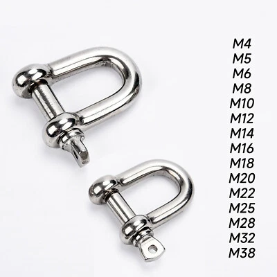 Dee Shackles D Shackle 4mm 5mm 6mm 8mm 10mm 12mm 14mm to 38mm Stainless Steel