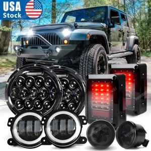 For Jeep Wrangler JK Combo Led Tail Lights 7'' Headlights Fog Turn Signal Lamps - Picture 1 of 24