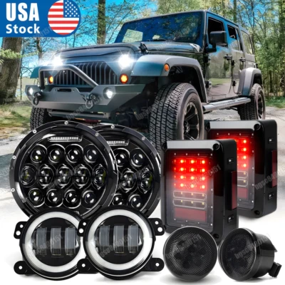 For Jeep Wrangler JK Combo Led Tail Lights 7'' Headlights Fog Turn Signal Lamps - Image 1 of 4