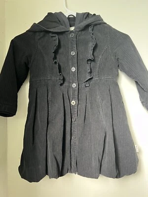 Girls Coat Like Vintage Size 3 Dark Grey/Black Long Double Hooded Lined Padded - Image 1 of 4