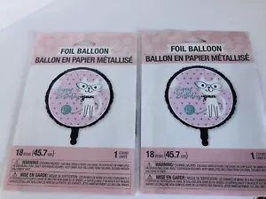 NEW White Kitty Cat Happy Birthday Pink Polka Dots Foil Balloons 18" Lot of 2 - Picture 1 of 4