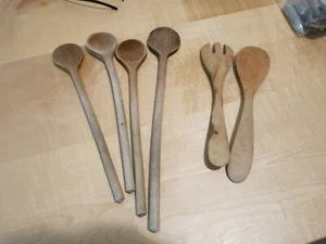 4 Kochlöffel + 2 x Salatbesteck -Massiv Holz -Top - Bild 1 von 1