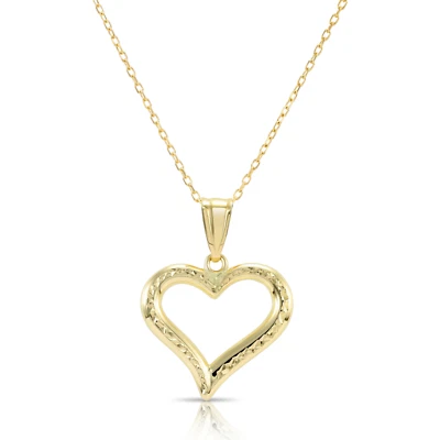 14K Real Solid Yellow Gold Diamond-Cut Open Heart Pendant Charm Necklace 18 in - Image 1 of 4