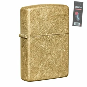 Zippo 49477 Tumbled Brass Pocket Lighter + FLINT PACK - Picture 1 of 1