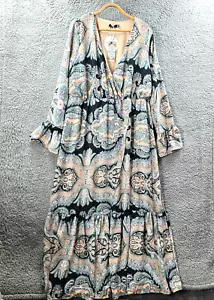 New Boohoo Womens Maxi A-line Dress Plus Size 20 Beige Black Blue Paisley V-Neck - Picture 1 of 14