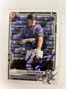 Hunter Goodman 2021 1st Bowman Draft Signed Auto Card BD-66 Colorado Rockies📞🆙