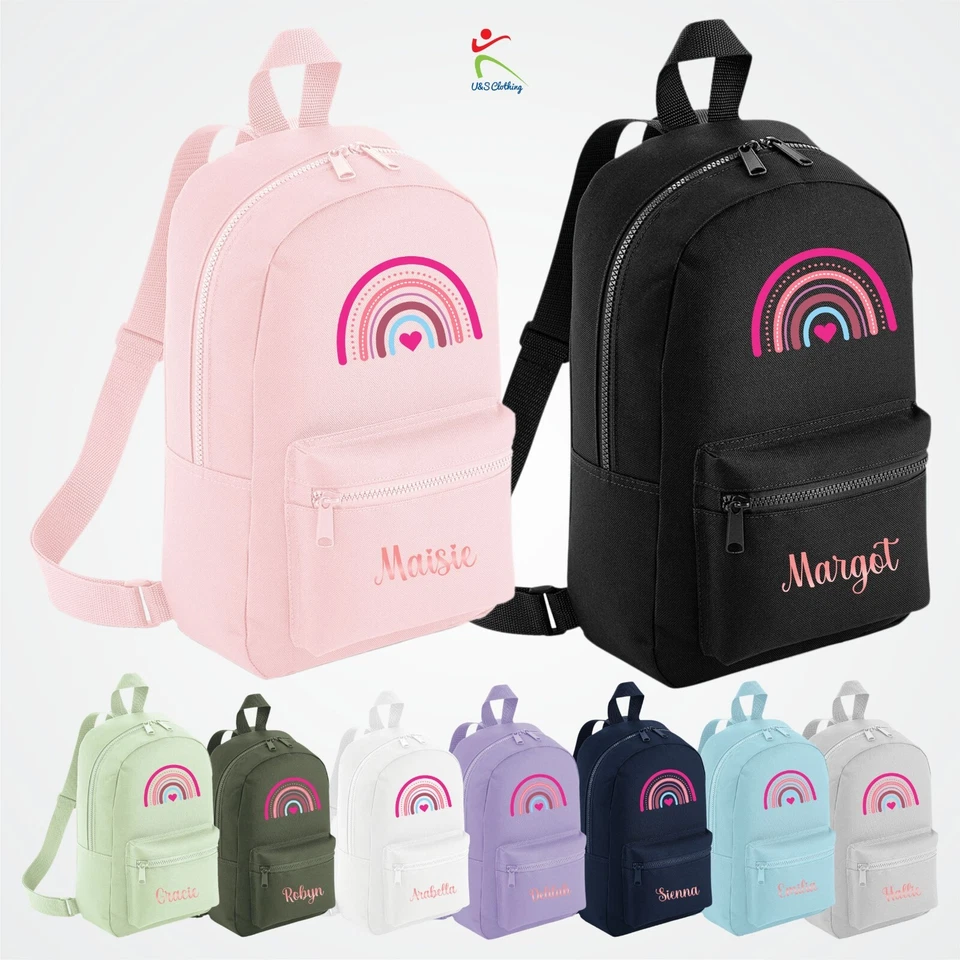 Personalised Kids Backpack Custom Name Rainbow Girls Back To School Bag Rose Bag