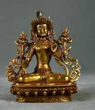 8" Old Antique Tibetan Buddhism temple Bronze gilt White Tara Bodhisattva statue