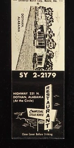 Libro de cerillas Charcoal Steak House Restaurant Highway 231 Dothan AL Houston Co de los años 50 - Imagen 1 de 2