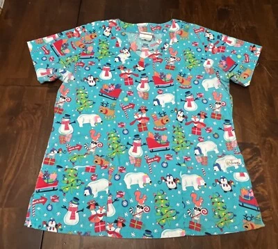 UA Scrubs Christmas Themed Scrub Top Women’s Size Large - Image 1 of 4
