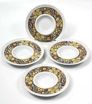 Sango Aquarius Tradewind 218 Saucers 4 Pc Yellow Orange Brown Floral 5.75" - Image 1 of 4