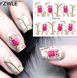 Cute Owl Cartoon Nail Art Water Transfer Decal Decoration Wraps Stickers YZW144 - Picture 1 of 4