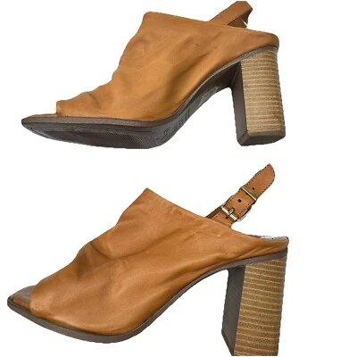 Aldo Marrón Cuero Genuino Peep Toe Tacón Grueso Correa de Tobillo Talla 7.5 Tacón de Madera Foto 1 de 4