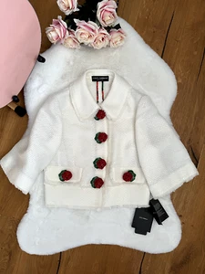 Dolce & Gabbana FLORAL TOP Blumen weiß 3D Knöpfe Cropped Kragen Gr. IT 42 - Bild 1 von 20