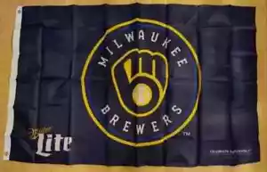 Milwaukee Brewers Miller Lite Flag Banner New Ball an Glove Logo 29" x 48" - Picture 1 of 3