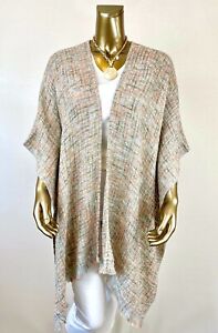 CHICO'S  $139 ONE-SIZE GRAY MULTI COVERING PLAID TWEED RUANA WRAP
