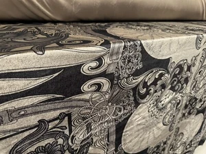 Stretch Spandex Velvet Fabric, Per Metre - Steampunk Paisley Print - Mink - Picture 1 of 6