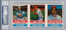 1976 Hostess TONY PEREZ Buzz Capra DWIGHT EVANS Tri Signed Uncut Panel PSA/DNA