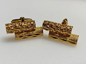 Vintage Cufflinks Jewellery Gold Metal Double Bars Baguettes - Picture 1 of 8