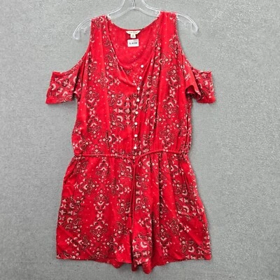 Mameluco de mujer Lucky Brand mediano rojo cachemira hombro frío manga corta Foto 1 de 4