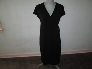 EILEEN FISHER Solid Black Jersey Cap Sleeve Knee-Length Wrap Dress Size PS/PP - Picture 1 of 5