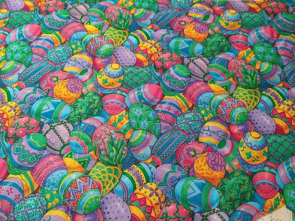 Vintage Packed Easter Eggs 13"x 28" + Tails Remnant Cranston Print Cotton Fabric - Image 1 of 4