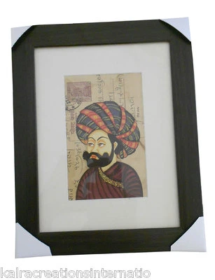 Pintura colorida decoración del hogar hecha a mano usada postal tradicional india enmarcada Foto 1 de 3