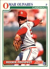 1991 Score St. Louis Cardinals Baseball Card #748 Olivares UER Rookie